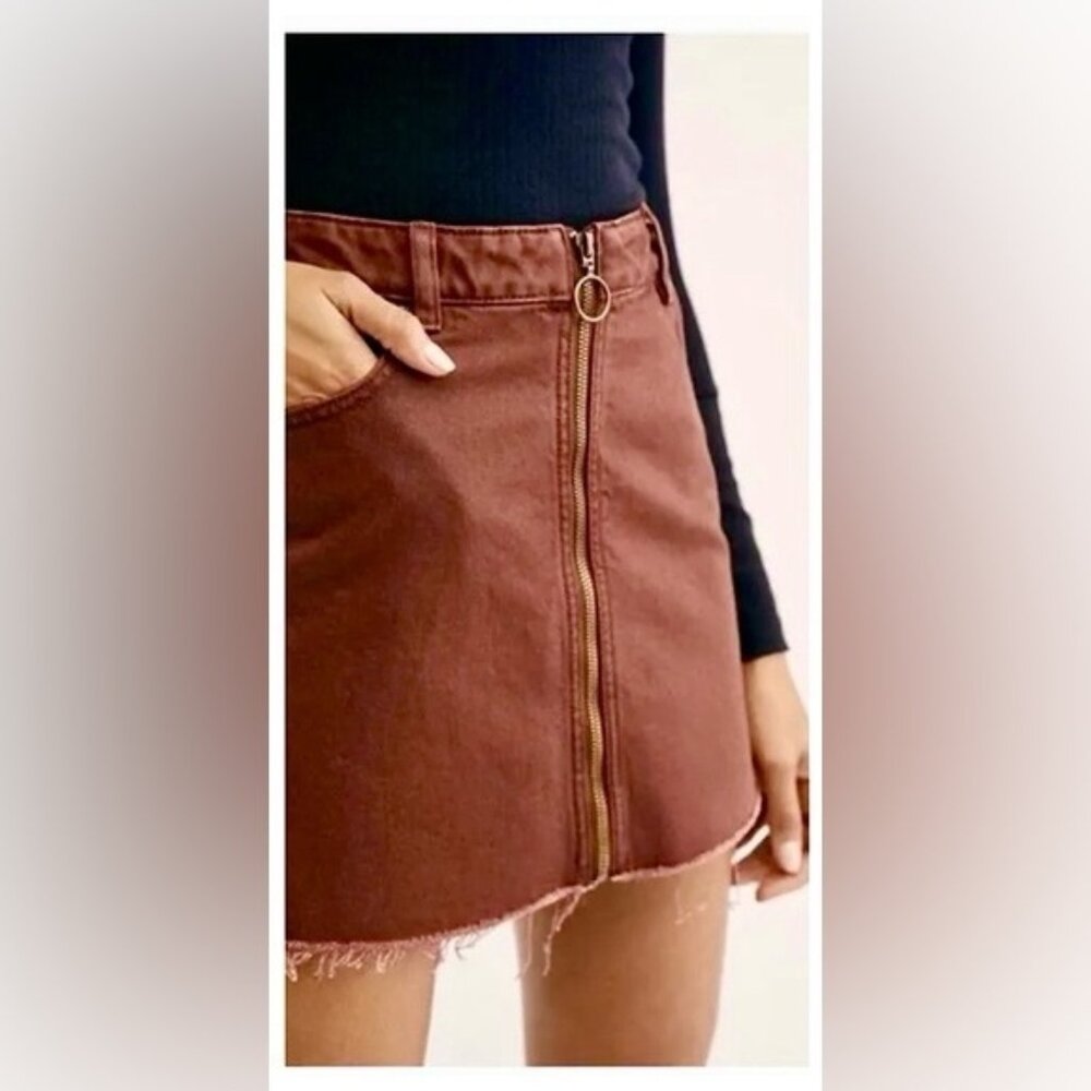 We The Free Zip it up frayed denim skirt